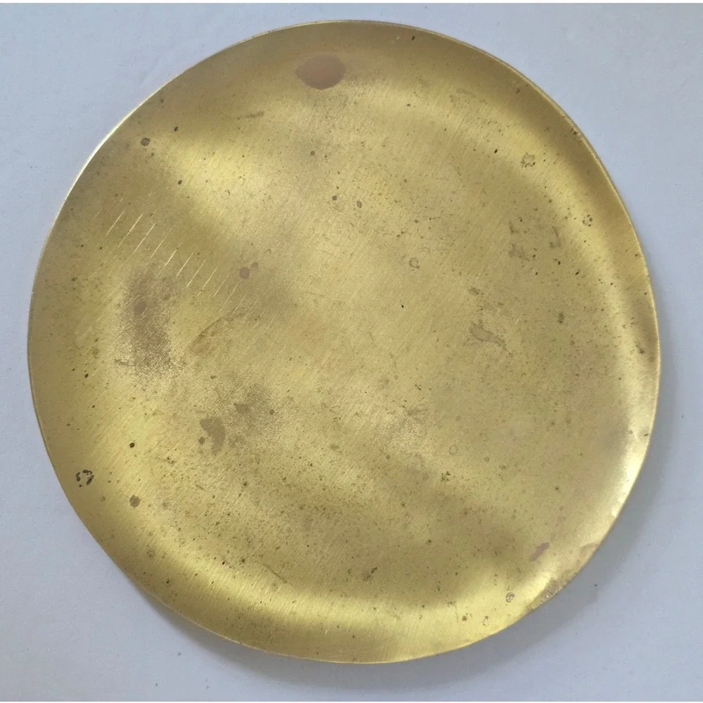 Vintage Round Brass Trinket Dish Small Catchall Tray Minimalist Gold Decor 5.5in